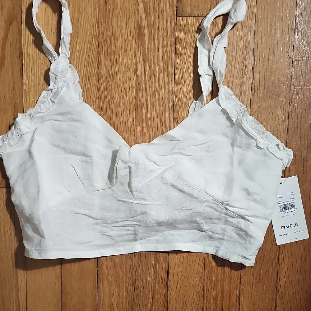 RVCA Ivory Ruffled Crop Top - Picture 1 of 8